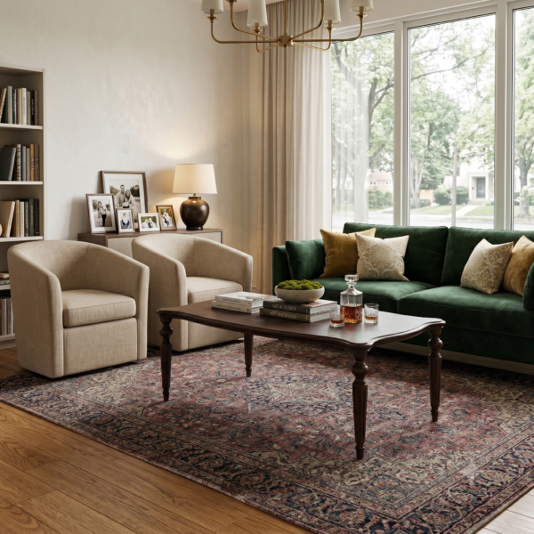 Azur Orta Sehpa Koyu Ceviz Rengi Masif Ahşap Oymalı Ayaklı Klasik Salon Orta Sehpası 120x70x47Y cm