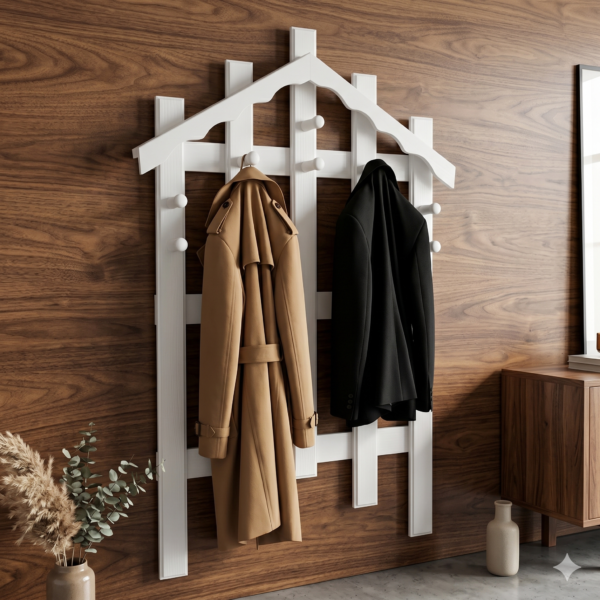 Venosa Kırık Beyaz Ahşap Duvara Monte Dekoratif Portmanto Askılık ve Dilsiz Uşak 63x25x100 cm
