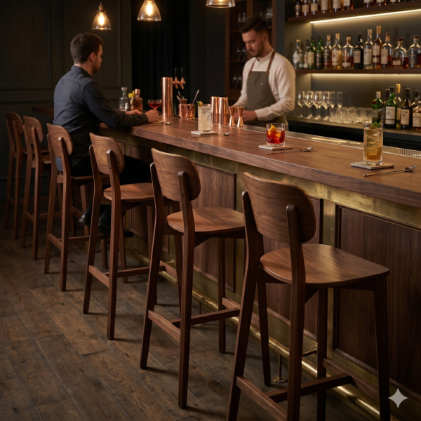 Pesca Bar Sandalyesi 9250 Tamamen Masif Ceviz Ahşap Sırt Destekli Modern Tasarım Bar Sandalyesi 45x50x107 cm
