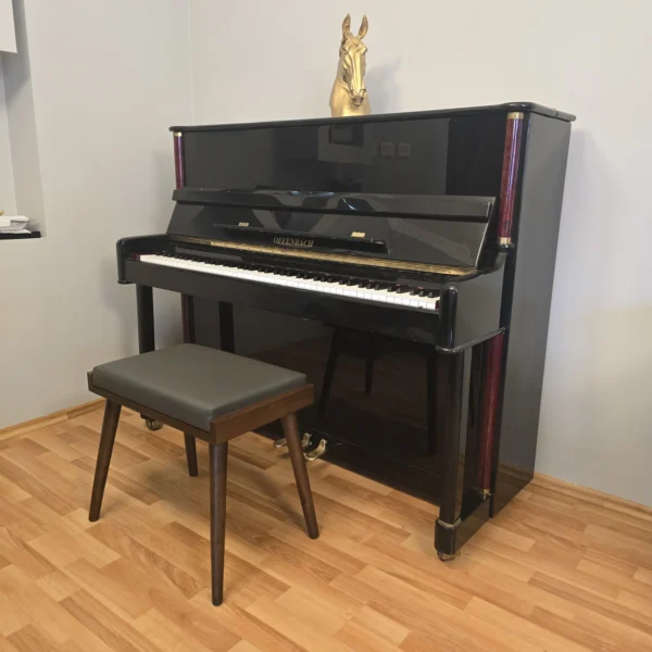 Antrasit Suni Deri Koyu Ceviz Ahşap Ayaklı Piyano Taburesi 56x34x48 cm