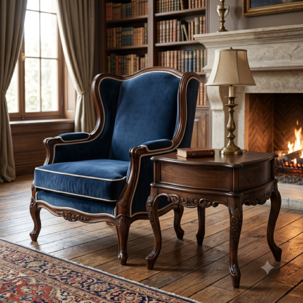 Nova Yan Sehpa – 22499 Oymalı Masif Koyu Ceviz Ahşap Ayaklı Kare Salon Yan Sehpası 58x58x56Y cm