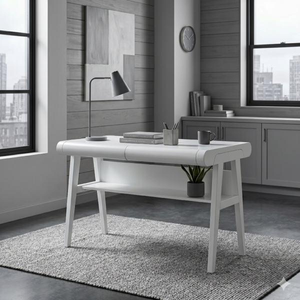 Melfi Çalışma Masası – 42750 Modern Tasarım Açık Meşe Ahşap Görünümlü Geniş Çekmeceli ve Raflı Ofis/Ev Çalışma Masası 120x70x77 cm