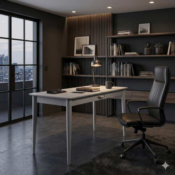 Sarre Çalışma Masası Açık Gri Boyalı MDF Tabla ve Konik Ahşap Ayaklı, Tek Çekmeceli Modern Ofis ve Ev Masası 140x70x75 cm